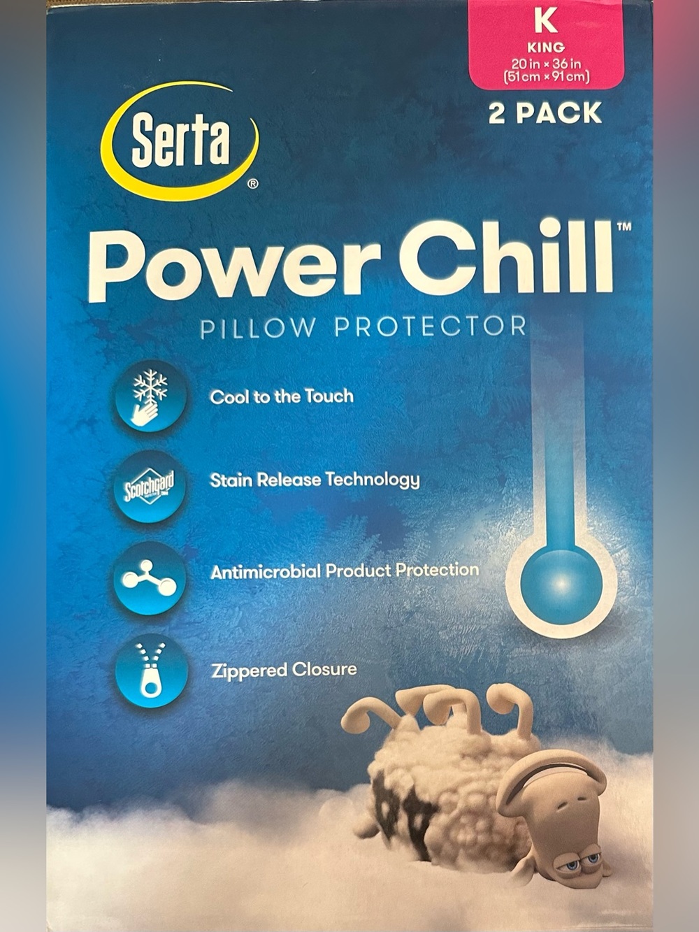 New! King Size Pack of 2 Serta PowerChill Pillow Protector